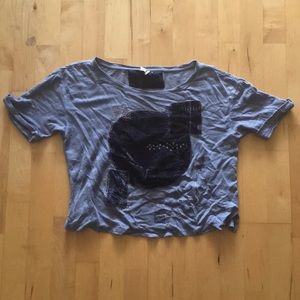 Boho Blue Velvet Embroidered Top